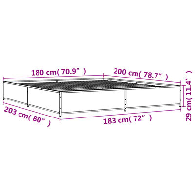 vidaXL sengestel 180x200 cm konstrueret træ og metal brun egetræ