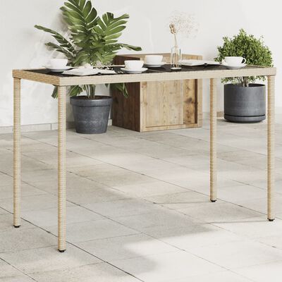 vidaXL havebord med glastop 115x54x74 cm polyrattan beige