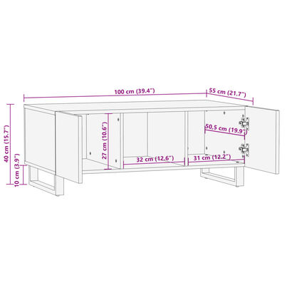 vidaXL sofabord 100x55x40 cm massivt mangotræ brun