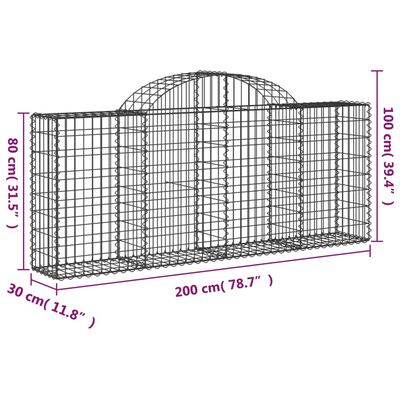 vidaXL buede gabionkurve 10 stk. 200x30x80/100 cm galvaniseret jern