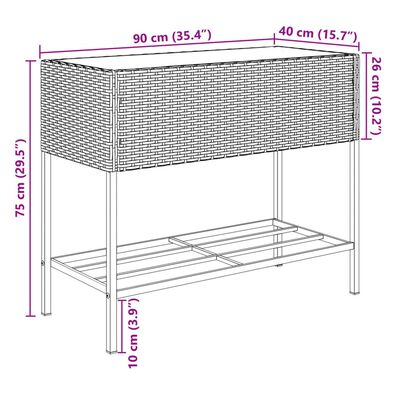 vidaXL plantekasser 2 stk. med hylde 90x40x75 cm polyrattan sort