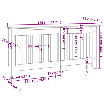 vidaXL radiatorskjuler 172x19x81,5 cm MDF sort