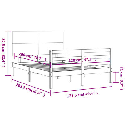 vidaXL sengeramme med sengegavl 120x200 cm massivt træ sort