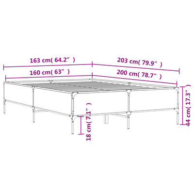 vidaXL sengestel 160x200 cm konstrueret træ og metal grå sonoma-eg