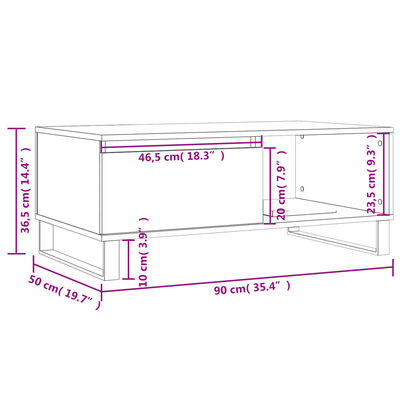 vidaXL sofabord 90x50x36,5 cm konstrueret træ betongrå