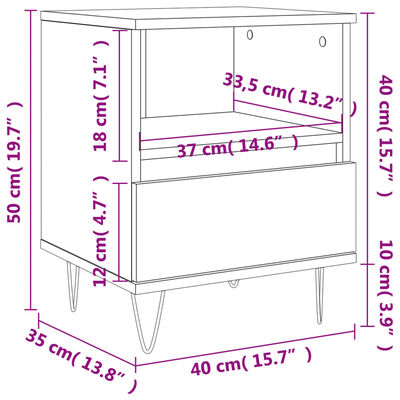 vidaXL sengeborde 2 stk. 40x35x50 cm konstrueret træ sonoma-eg