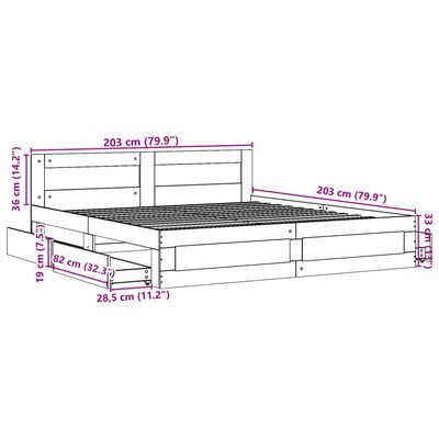 vidaXL sengeramme med sengegavl 200x200 cm konstrueret træ sonoma-eg