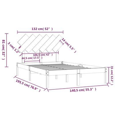 vidaXL sengeramme 135x190 cm dobbelt massivt træ grå