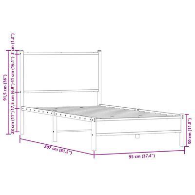 vidaXL sengeramme 90x200 cm uden madras metal brun egetræsfarve