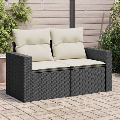 vidaXL 2-personers havesofa med hynder polyrattan sort