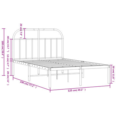 vidaXL sengeramme med sengegavl 120x190 cm metal sort