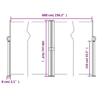 vidaXL sammenrullelig sidemarkise 180x600 cm terrakotta