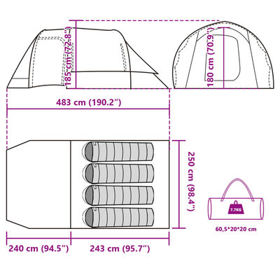 vidaXL 4-personers campingtelt vandtæt tunneltelt grå