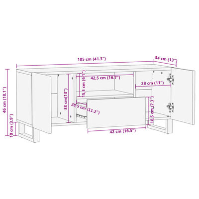 vidaXL tv-bord 100x34x46 cm massivt mangotræ