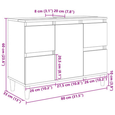 vidaXL underskab til håndvask 80x33x60 cm konstrueret træ sonoma-eg