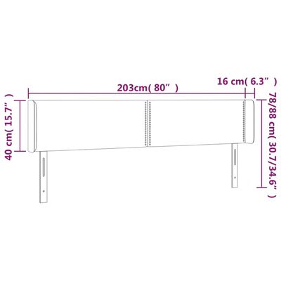 vidaXL sengegavl med kanter 203x16x78/88 cm stof mørkegrå