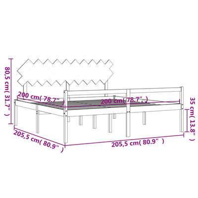 vidaXL seniorseng med sengegavl 200x200 cm massivt træ sort