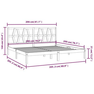 vidaXL sengeramme 200x200 cm massivt fyrretræ sort