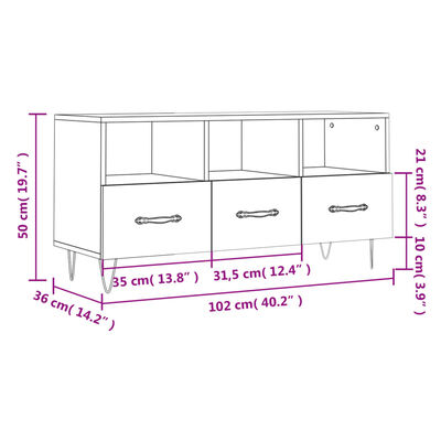 vidaXL tv-bord 102x36x50 cm konstrueret træ sonoma-eg