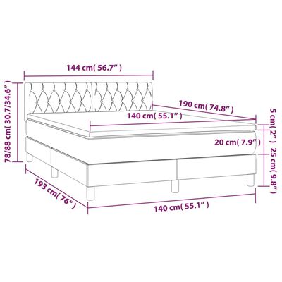 vidaXL kontinentalseng med madras 140x190 cm stof mørkegrå