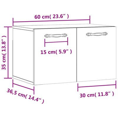 vidaXL vægskab 60x36,5x35 cm konstrueret træ hvid højglans