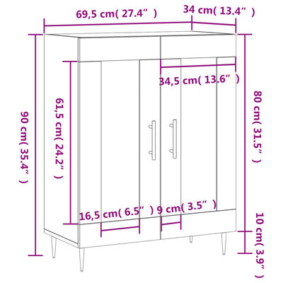 vidaXL skænk 69,5x34x90 cm konstrueret træ sonoma-eg