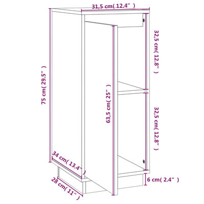 vidaXL skænke 2 stk. 31,5x34x75 cm massivt fyrretræ gyldenbrun