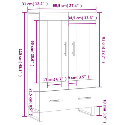 vidaXL skab 69,5x31x115 cm konstrueret træ betongrå