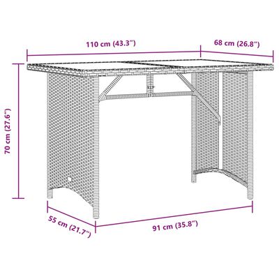 vidaXL havebord med træplade 110x68x70 cm polyrattan sort