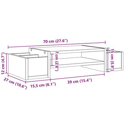 vidaXL skærmholder med opbevaring 70x27x15 cm konstrueret træ røget eg