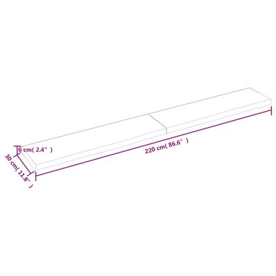 vidaXL bordplade til badeværelse 220x30x(2-6) cm massivt træ lysebrun