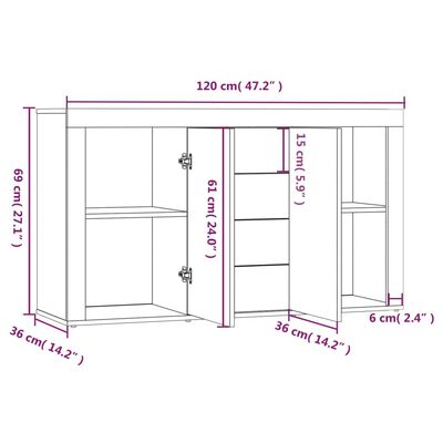 vidaXL skænk 120x36x69 cm konstrueret træ røget egetræsfarve