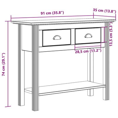 vidaXL konsolbord BODO 91x35x74 cm massivt fyrretræ brun