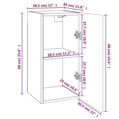 vidaXL tv-skabe 2 stk. 30,5x30x60 cm konstrueret træ grå sonoma-eg