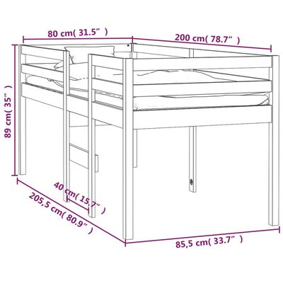 vidaXL højseng 80x200 cm massivt fyrretræ gyldenbrun