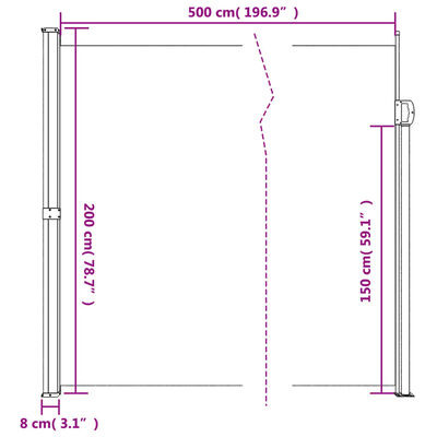 vidaXL sidemarkise 200x500 cm sammenrullelig sort