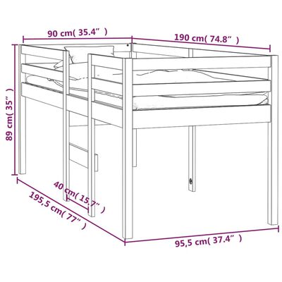 vidaXL højseng 90x190 cm massivt fyrretræ