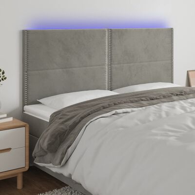 vidaXL sengegavl med LED-lys 160x5x118/128 cm fløjl lysegrå