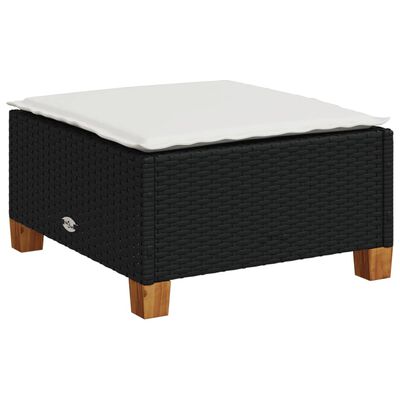 vidaXL haveskammel med hynde 63,5x56x32 cm polyrattan sort