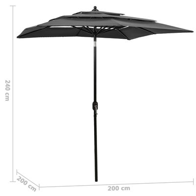 vidaXL parasol med aluminiumsstang i 3 niveauer 2x2 m antracitgrå