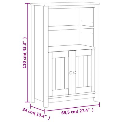 vidaXL badeværelsesskab BERG 69,5x34x110 cm massivt fyrretræ hvid