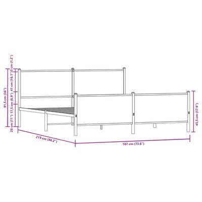 vidaXL sengeramme uden madras 183x213 cm metal brun egetræsfarve