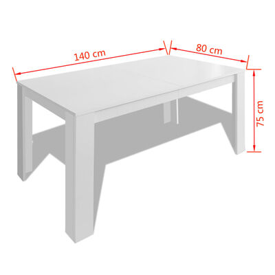 vidaXL spisebord 140x80x75 cm hvid