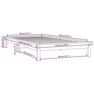 vidaXL sengeramme 90x190 cm Single massivt fyrretræ grå