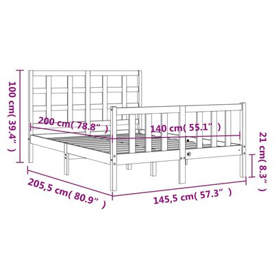 vidaXL sengeramme med sengegavl 140x200 cm massivt træ hvid