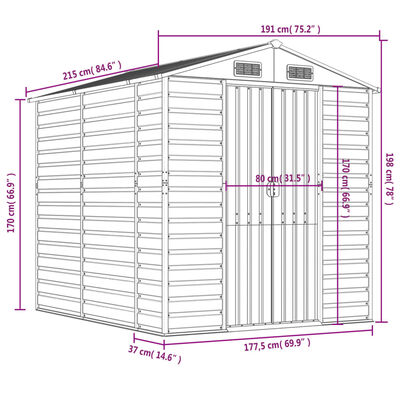 vidaXL haveskur 191x215x198 cm galvaniseret stål antracitgrå