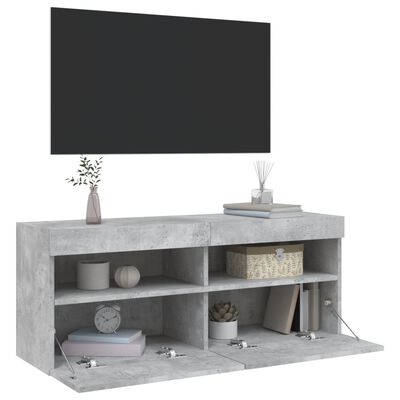 vidaXL væghængt tv-bord med LED-lys 100x30x40 cm betongrå