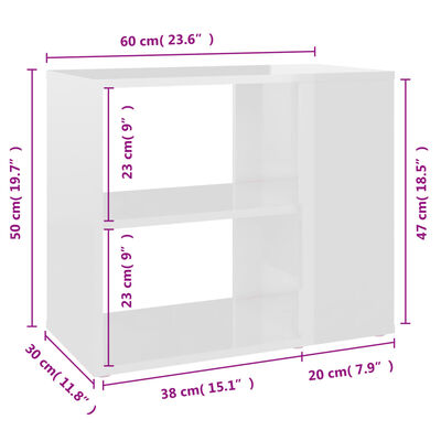 vidaXL sideskab 60x30x50 cm konstrueret træ hvid højglans