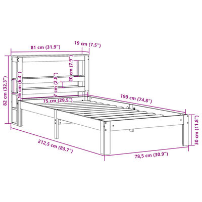 vidaXL sengeramme med sengegavl 75x190 cm massivt fyrretræ hvid