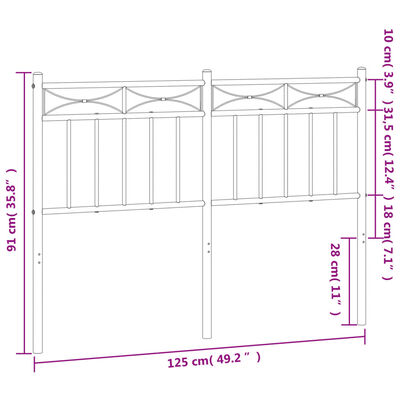 vidaXL sengegavl 120 cm metal sort